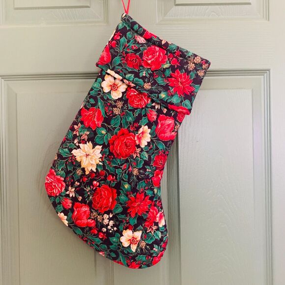 Set of 3 Handmade Christmas Stockings Repurposed Quilted Red Green Cream 17 Inch